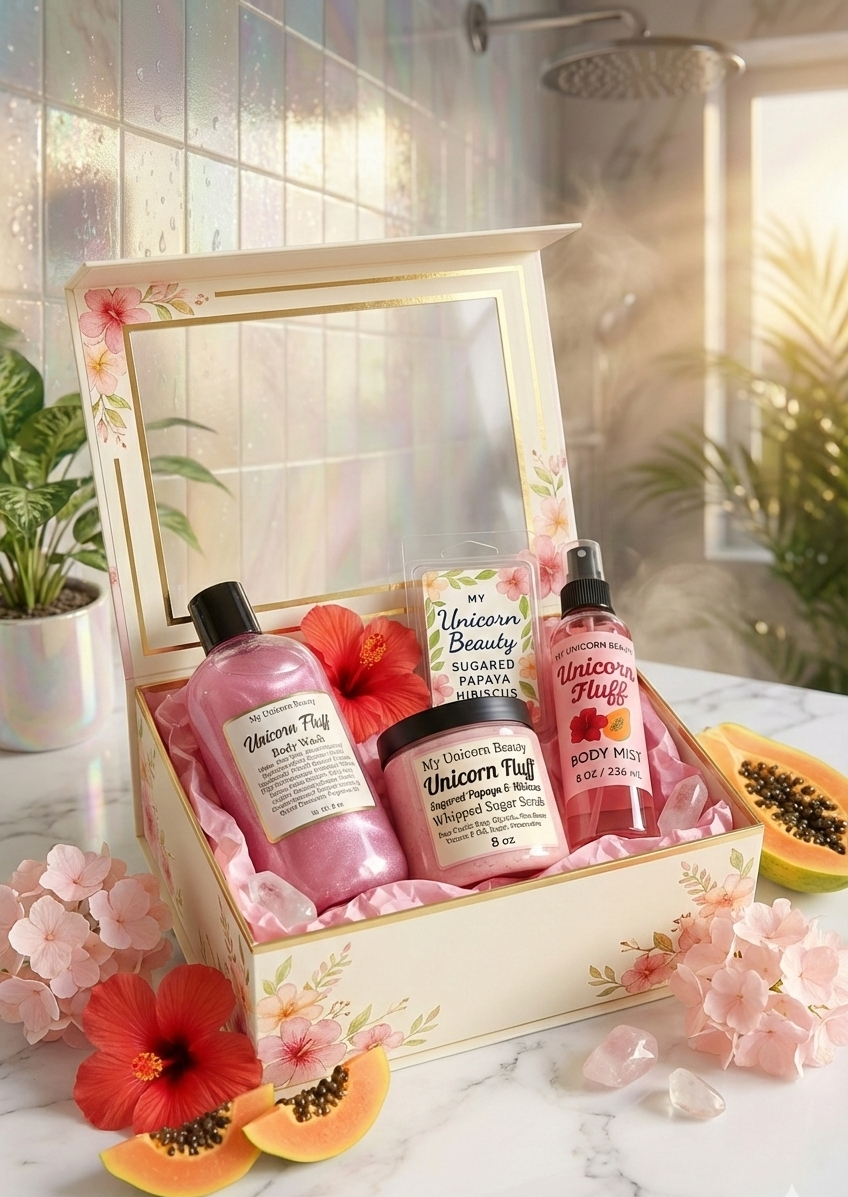 Unicorn Fluff Gift Set (Body Wash, Sugar Scrub, Body Mist & Wax Melt)