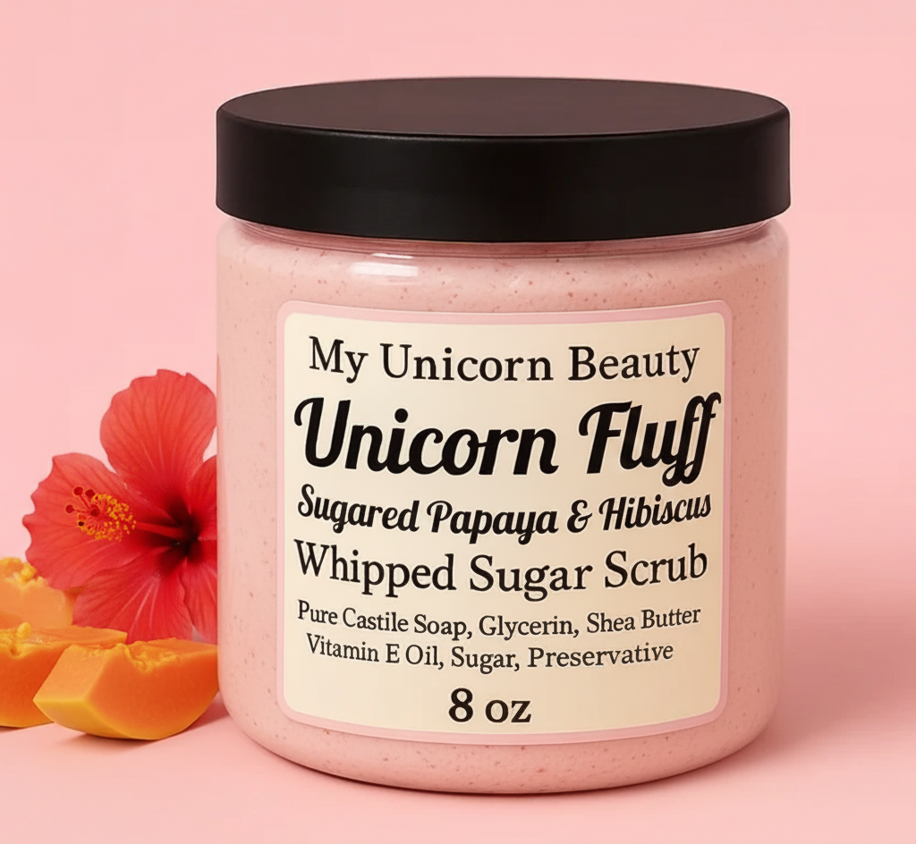 Unicorn Fluff Sugar Scrub (Sugared Papaya & Hibiscus Scented)