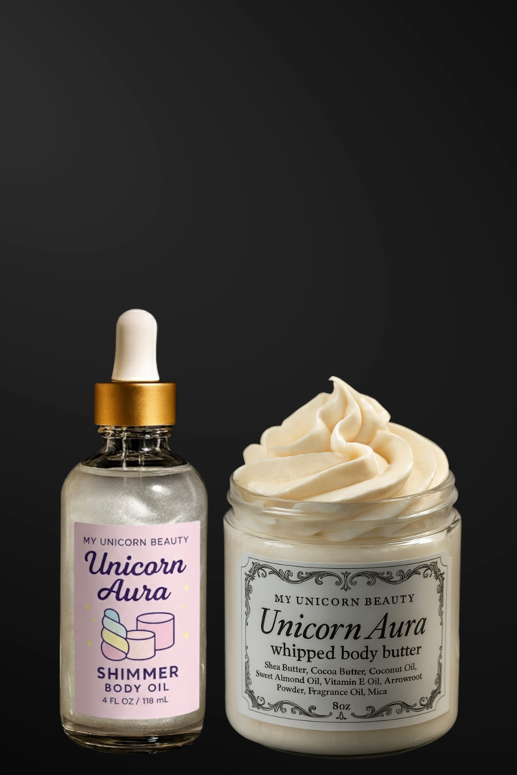Unicorn Aura Glow Duo – Shimmer Body Oil & Whipped Body Butter